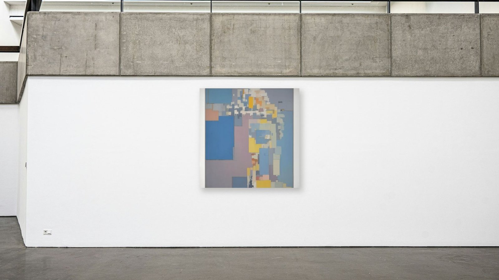 Interior of a building under construction with the artwork "Cognitive Tide", 90 × 90 cm, 2026.