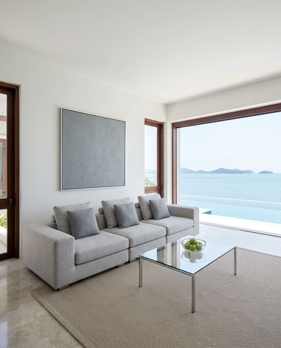 Typical villa living room in Koh Samui photographed for a rental listing